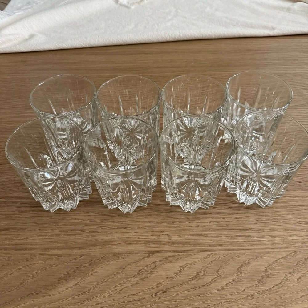 Vintage Crown Royal Starburst Pattern Whiskey Glasses Barware Set Of 8 Italy